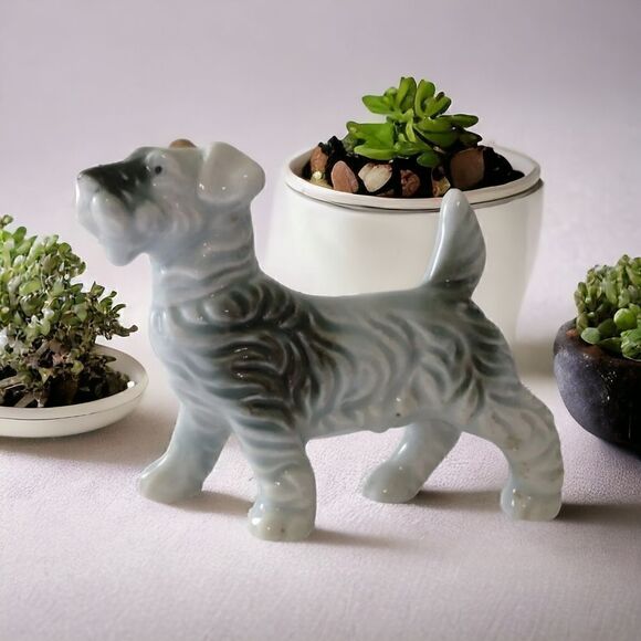 Vintage Porcelain Terrier Figure Japan Dog Wired Haired Kerry Blue Airedale. - Picture 15 of 16